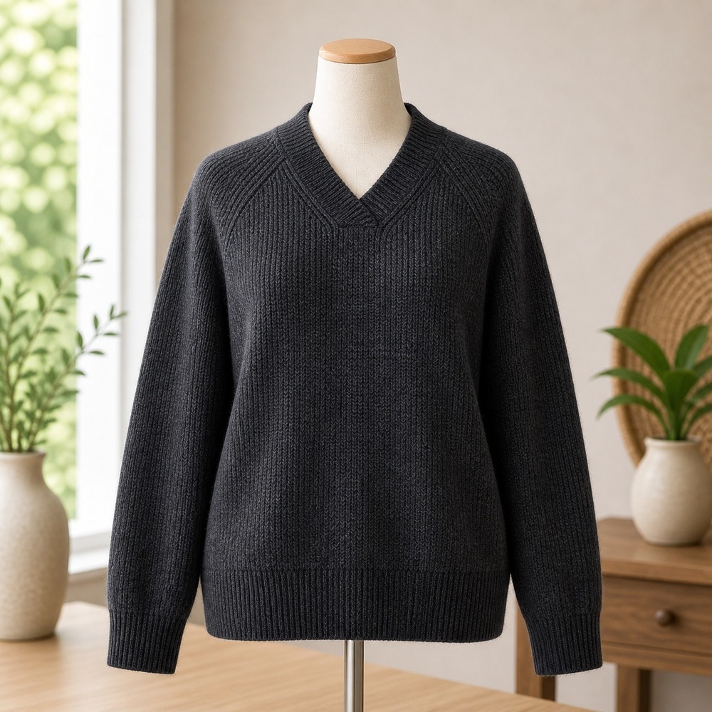Belle by‎ Kim Gravel Womens Gray Chenille V-Neck Ribbed Sweater Large *damaged*